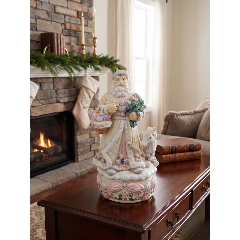 Pastel Ceramic Santa Music Box | Stationary Vintage Holiday Figurine